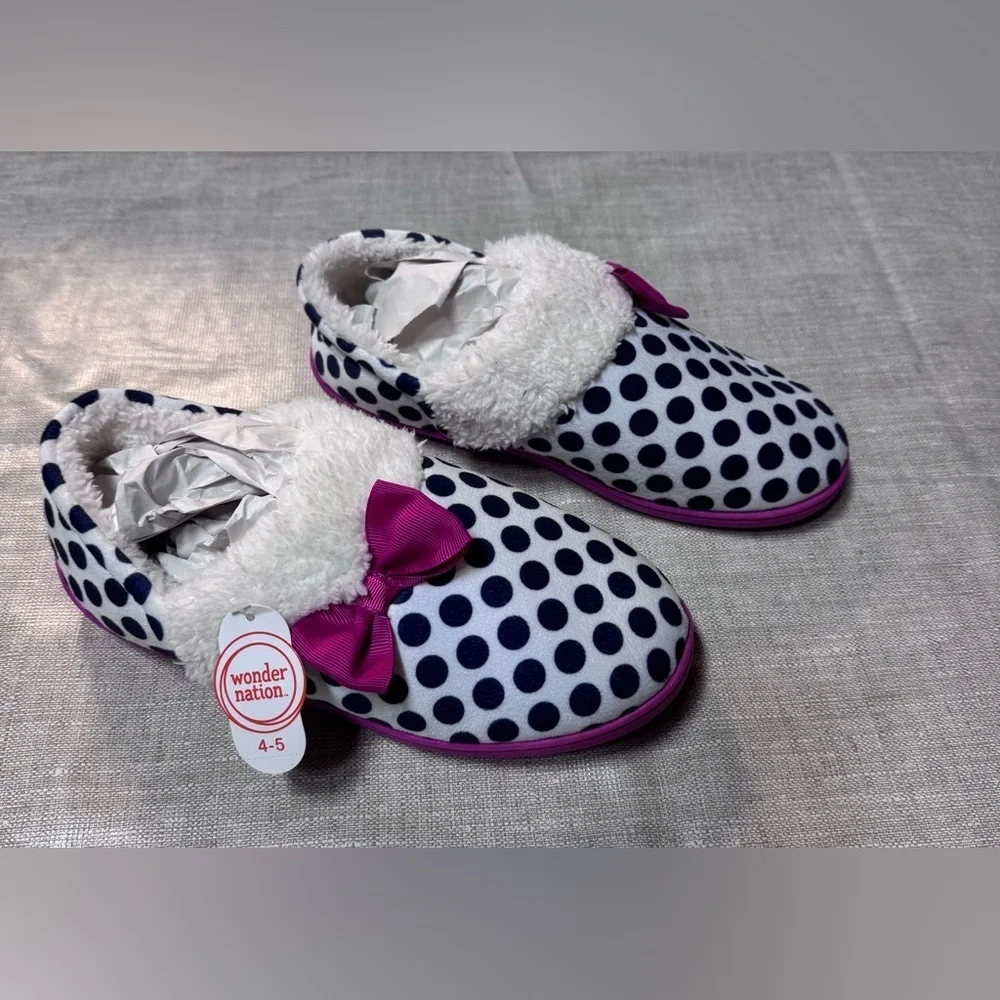 Wonder Nation Polka Dot Slippers with Pink Bow